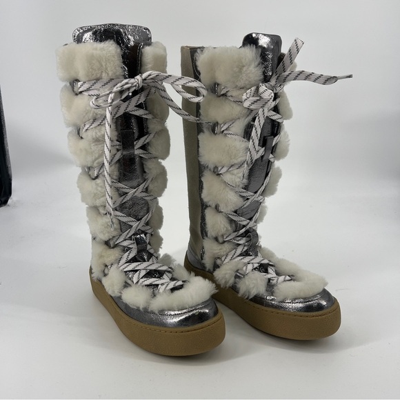 Free People Wilder Mukluk Lace Up Bohemian Suede Shearling Tall Platform Boot 9 - Picture 6 of 14